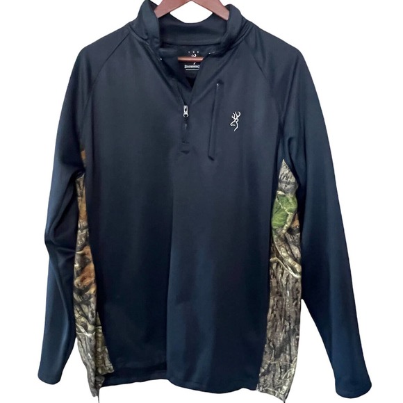 Browning Jacket Mens Large Black Camo Pullover Half Zip Front Long Sleeves Logo - Picture 1 of 3